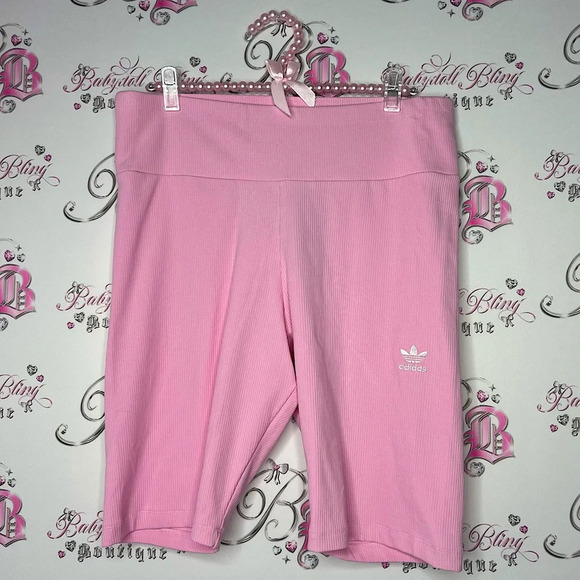 Adidas shorts BRAND NEW WITH TAGS bubble gum pink stretchy ribbed cute biker - Picture 1 of 4
